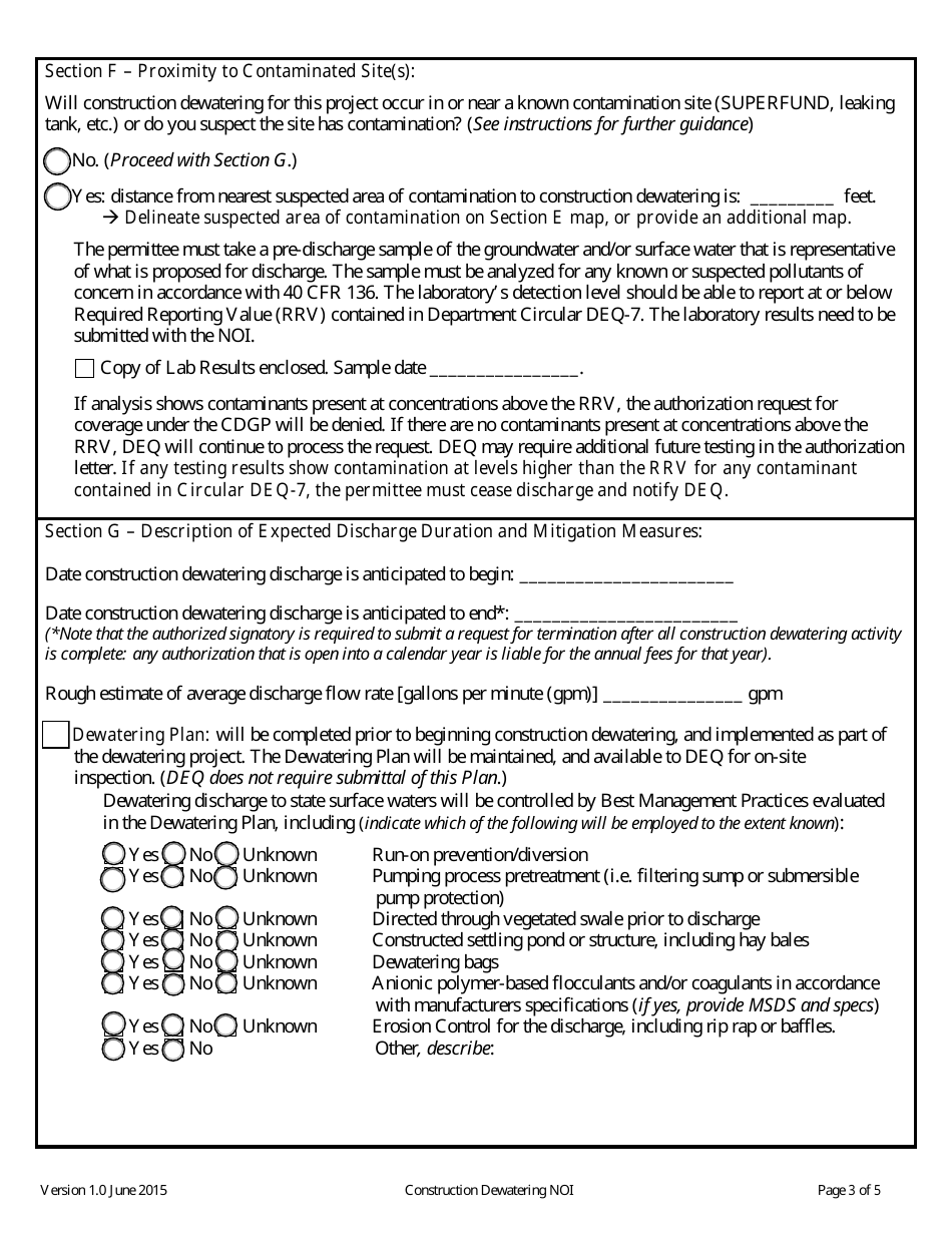 Form NOI-07 Notice of Intent Form - Construction Dewatering General Permit (Mtg070000) - Montana, Page 3