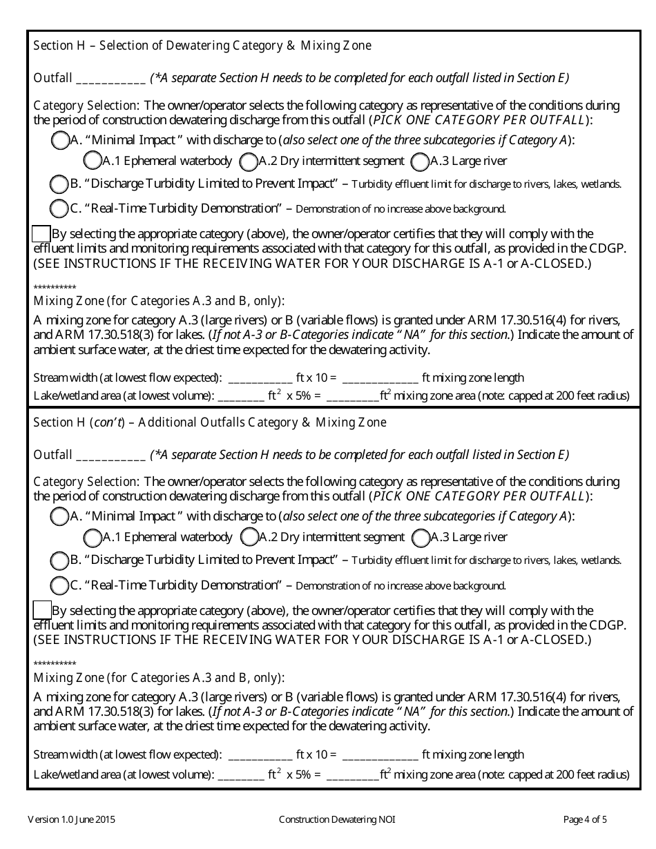 Form NOI-07 Notice of Intent Form - Construction Dewatering General Permit (Mtg070000) - Montana, Page 4
