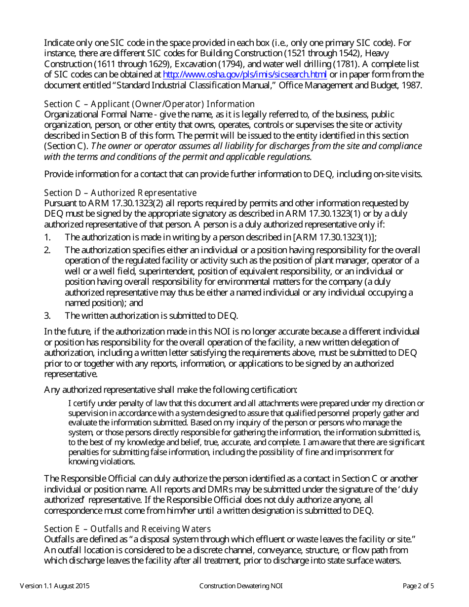 Form NOI-07 Notice of Intent Form - Construction Dewatering General Permit (Mtg070000) - Montana, Page 7