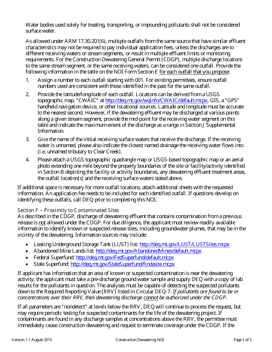 Form NOI-07 Notice of Intent Form - Construction Dewatering General Permit (Mtg070000) - Montana, Page 8