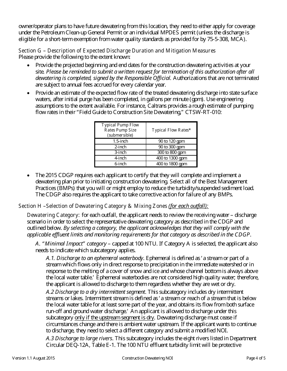 Form NOI-07 Notice of Intent Form - Construction Dewatering General Permit (Mtg070000) - Montana, Page 9