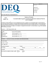 Form NOI-13 Notice of Intent - Concentrated Aquatic Animal Production General Permit (Mtg130000) - Montana