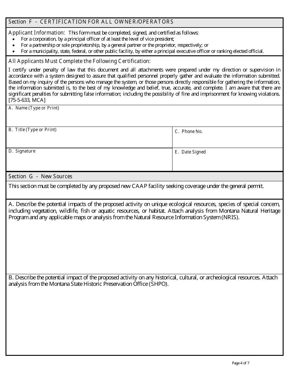 Form NOI-13 Notice of Intent - Concentrated Aquatic Animal Production General Permit (Mtg130000) - Montana, Page 4