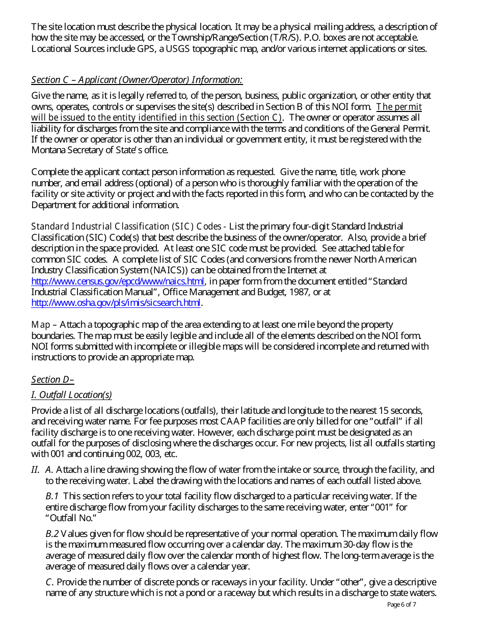 Form NOI-13 Notice of Intent - Concentrated Aquatic Animal Production General Permit (Mtg130000) - Montana, Page 6