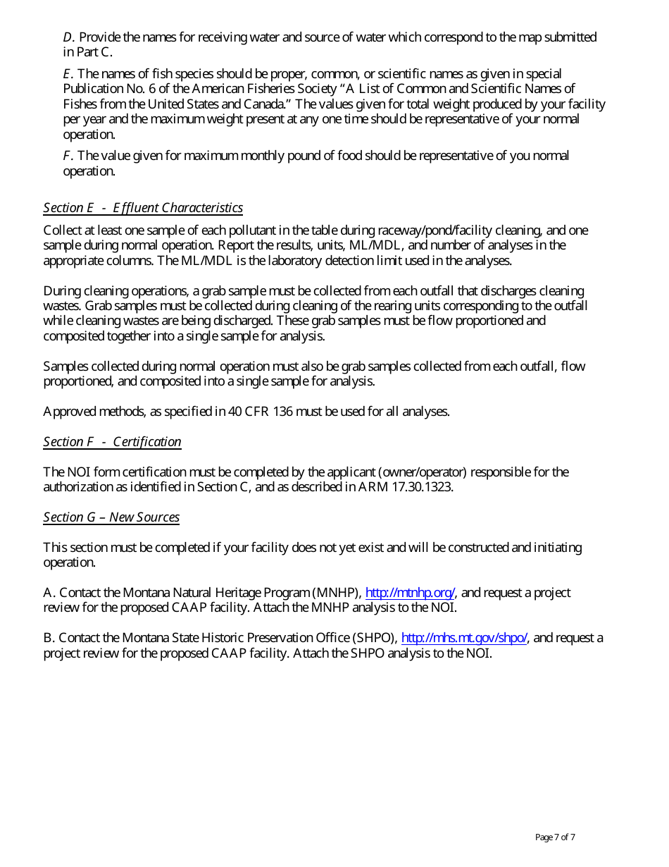 Form NOI-13 Notice of Intent - Concentrated Aquatic Animal Production General Permit (Mtg130000) - Montana, Page 7