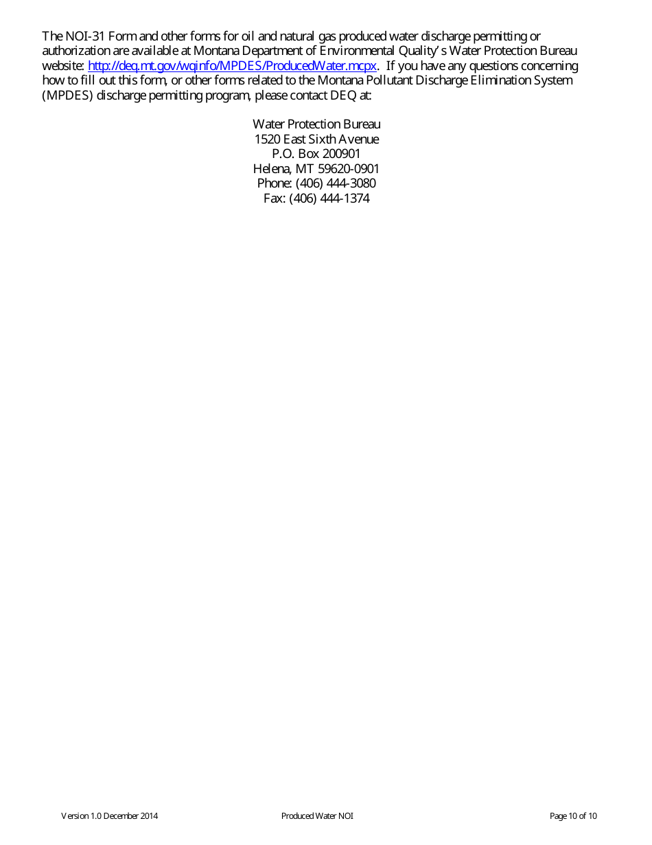Form NOI-31 Notice of Intent (Noi) Form - Produced Water General Permit (Pwgp) - Montana, Page 10