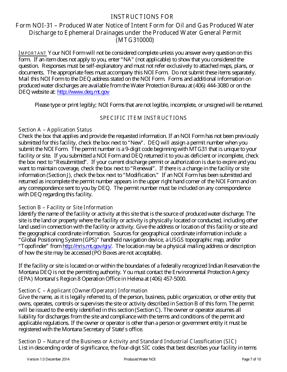 Form NOI-31 Notice of Intent (Noi) Form - Produced Water General Permit (Pwgp) - Montana, Page 7