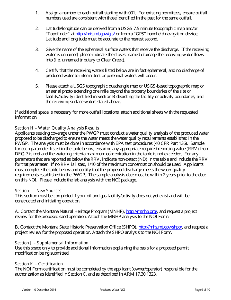 Form NOI-31 Notice of Intent (Noi) Form - Produced Water General Permit (Pwgp) - Montana, Page 9