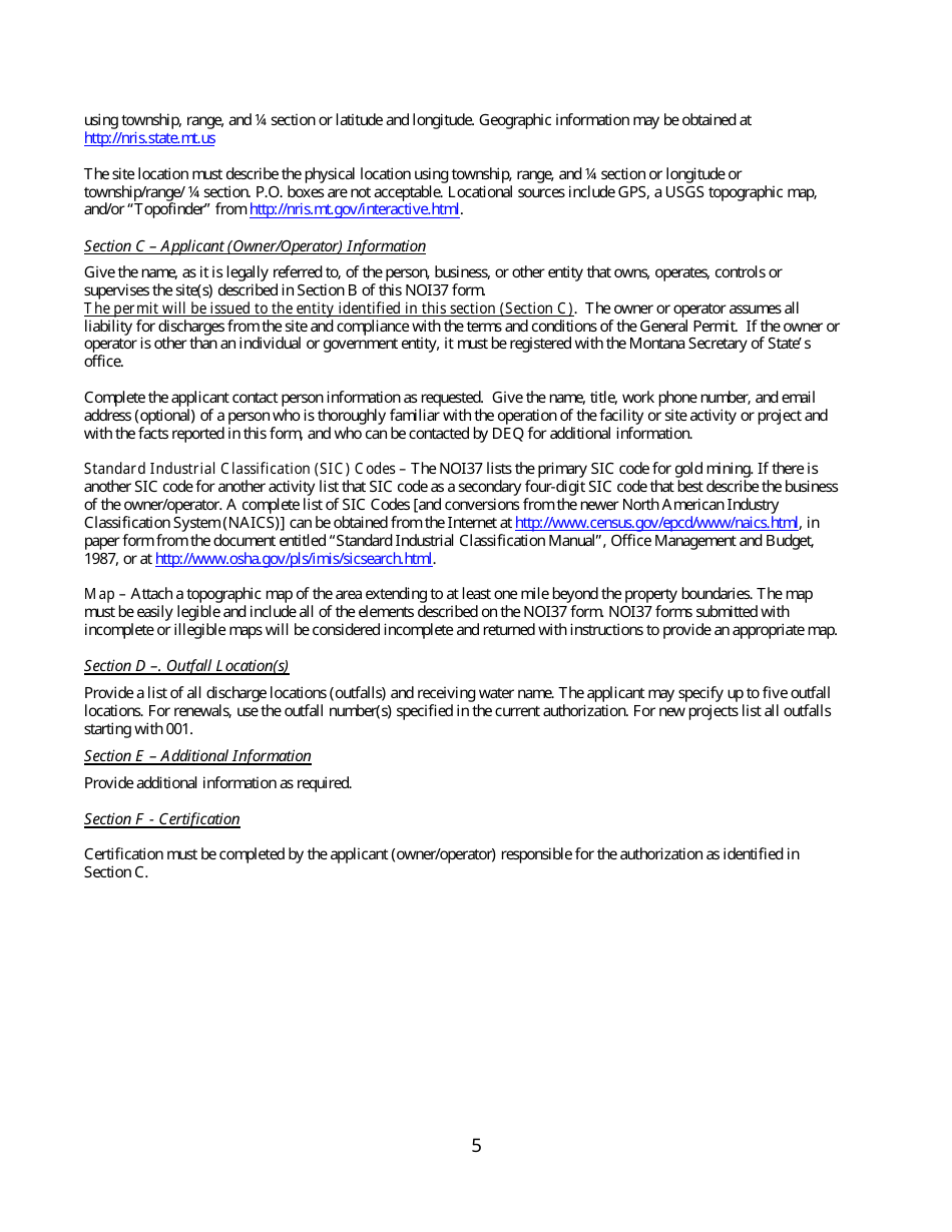 Form NOI37 Notice of Intent - Suction Dredging General Permit (Mtg370000) - Montana, Page 5