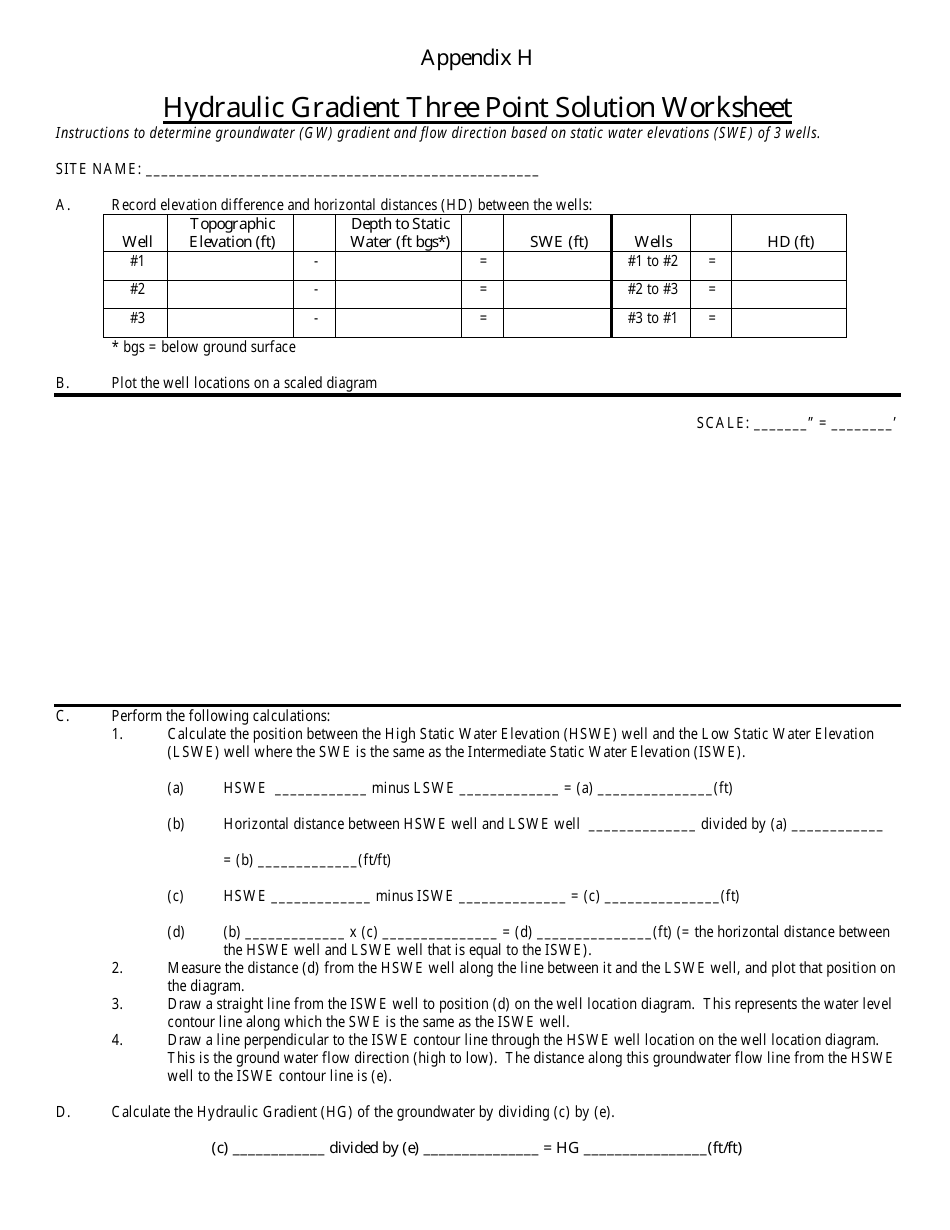 Appendix H Hydraulic Gradient Three Point Solution Worksheet - Montana, Page 1