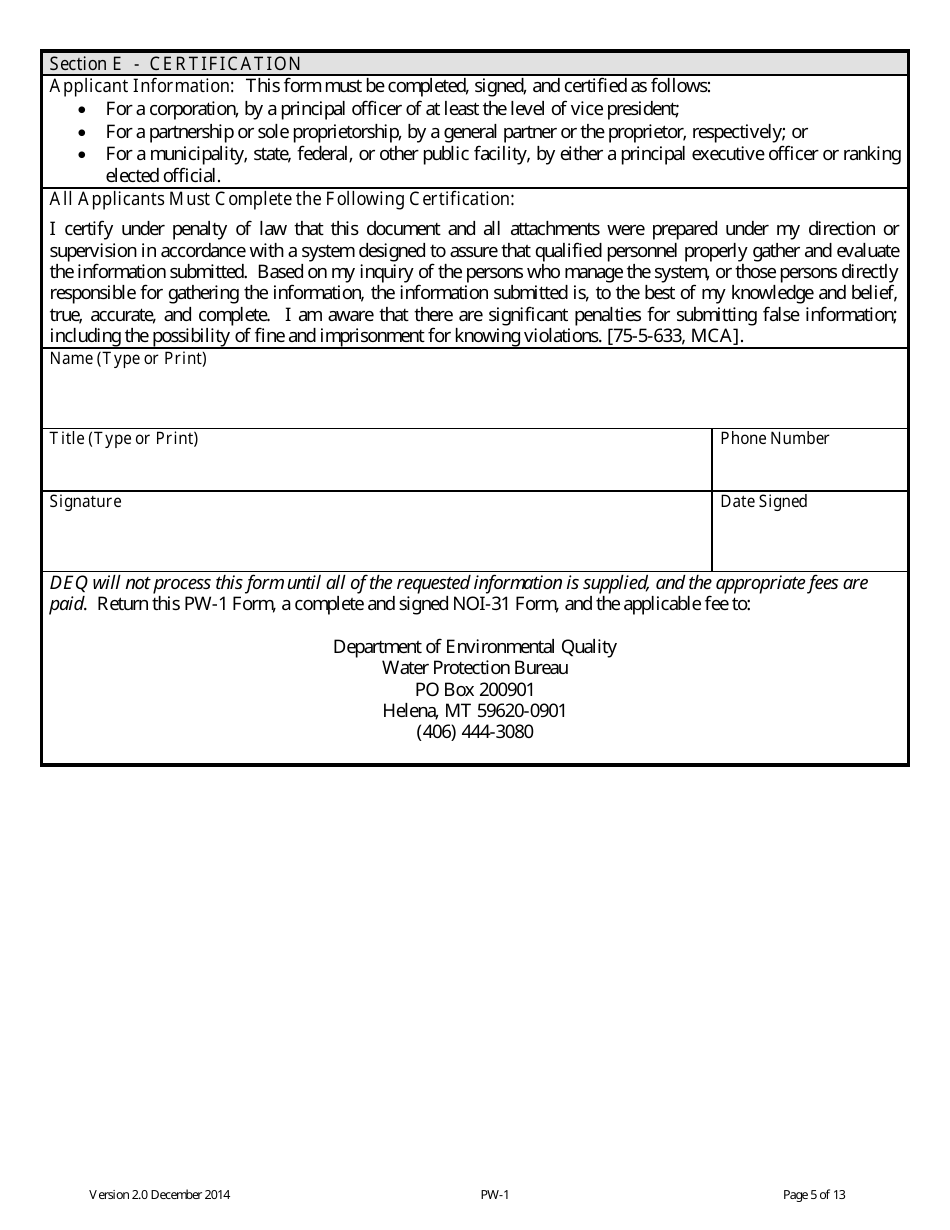 Form PW-1 Produced Water Storage Capacity Self-evaluation - Montana, Page 5