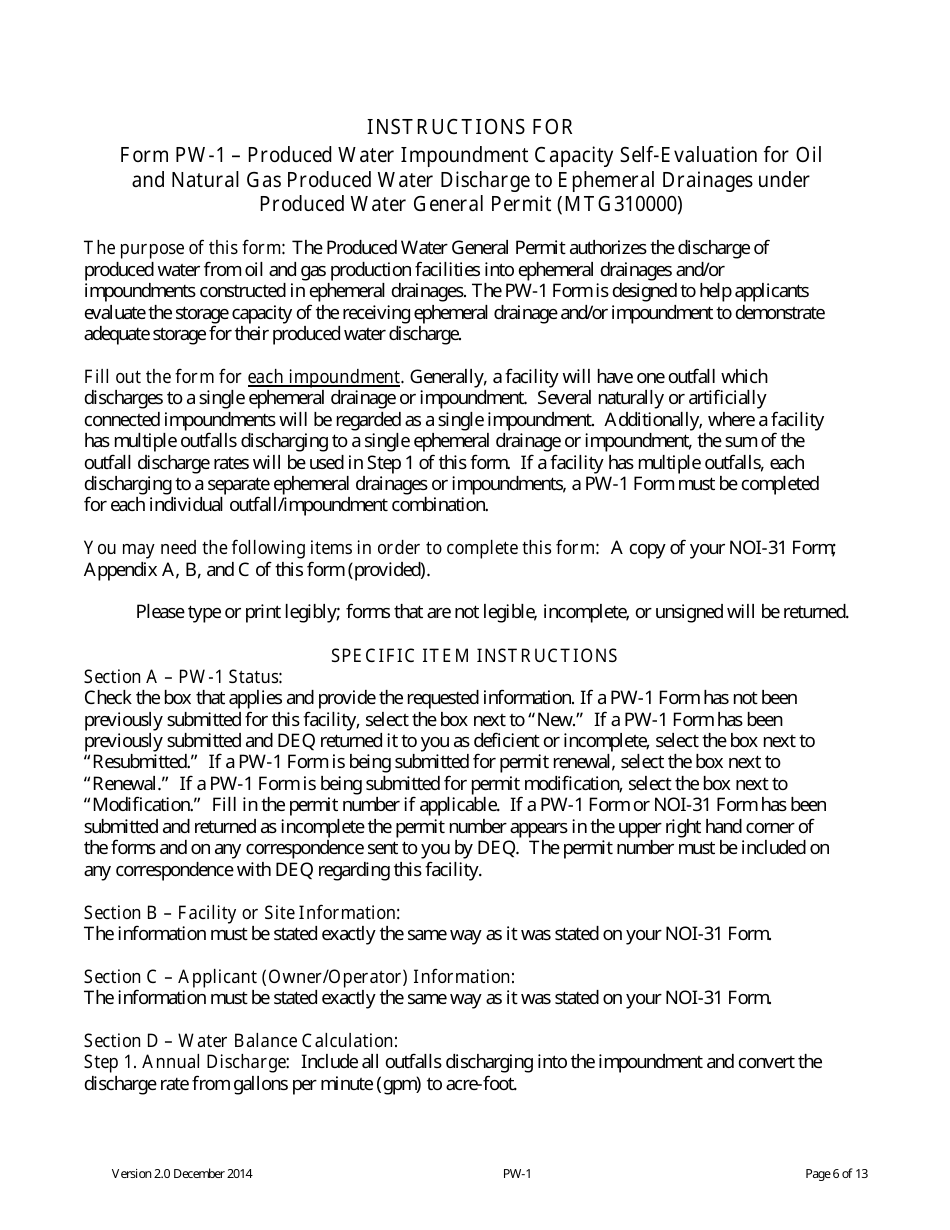 Form PW-1 Produced Water Storage Capacity Self-evaluation - Montana, Page 6
