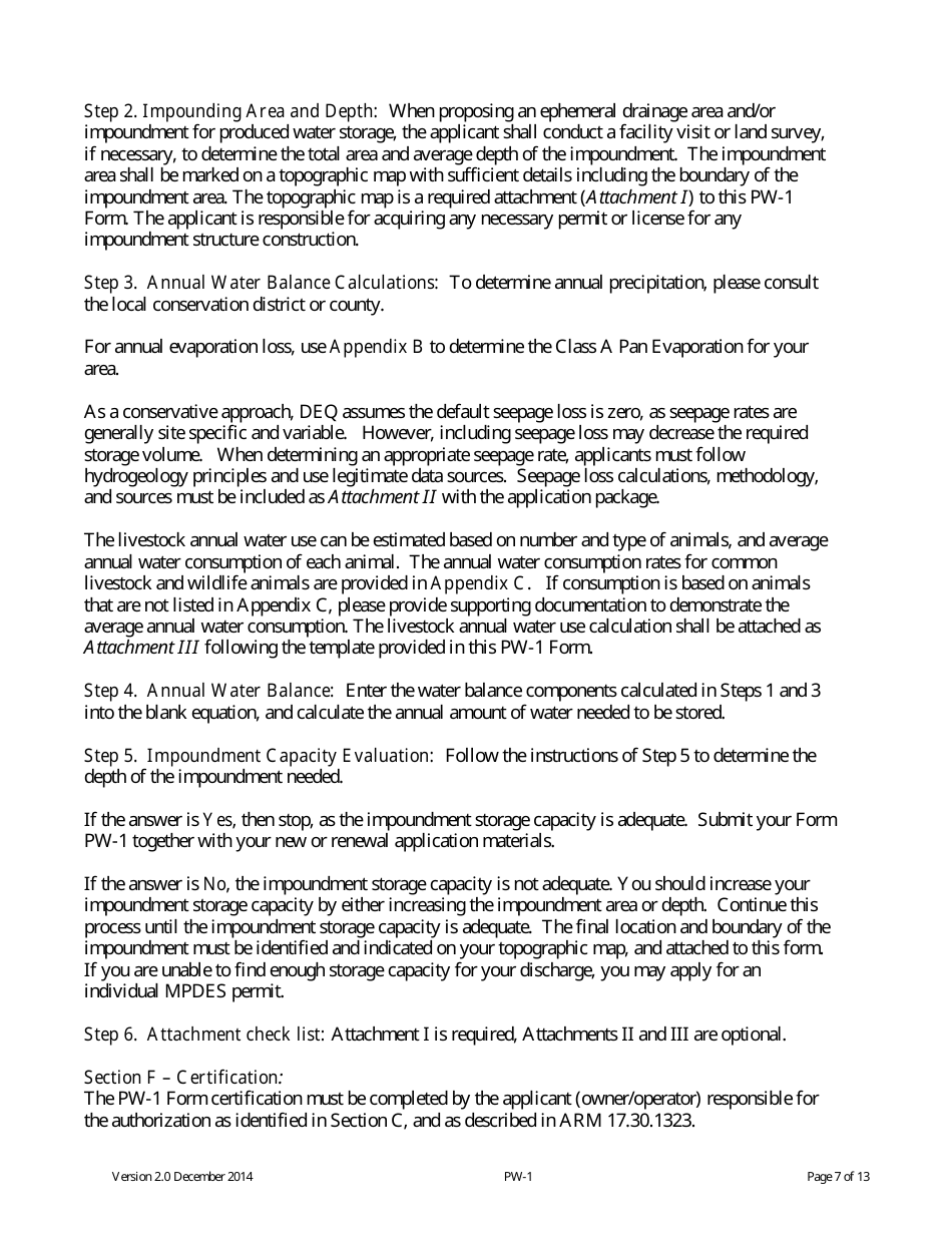 Form PW-1 Produced Water Storage Capacity Self-evaluation - Montana, Page 7