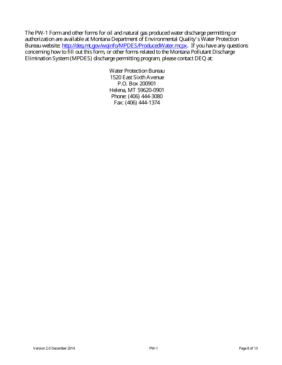 Form PW-1 Produced Water Storage Capacity Self-evaluation - Montana, Page 8