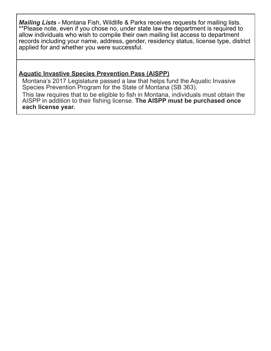 Resident Lifetime Fishing License for the Blind Application Form - Montana, Page 2