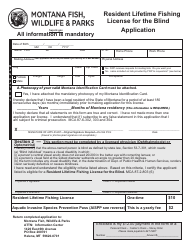 &quot;Resident Lifetime Fishing License for the Blind Application Form&quot; - Montana