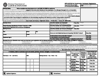 Form DLI-ERD-WCR01 &quot;Application for Construction Contractor Registration&quot; - Montana