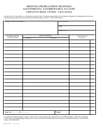 Form UI-5AG &quot;Governmental &amp; Reimbursable Account Employee Wage Listing&quot; - Montana