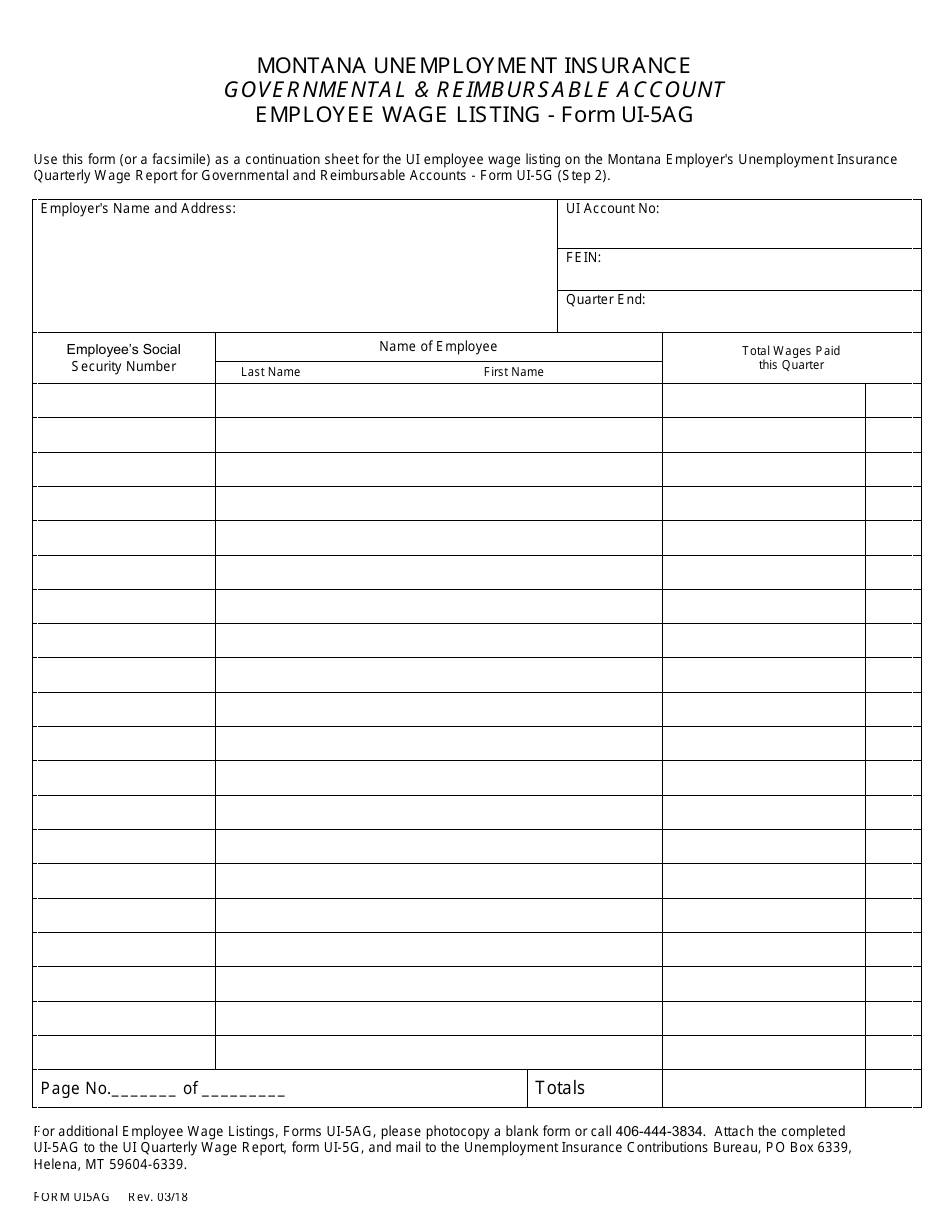 Form UI-5AG - Fill Out, Sign Online and Download Printable PDF, Montana ...