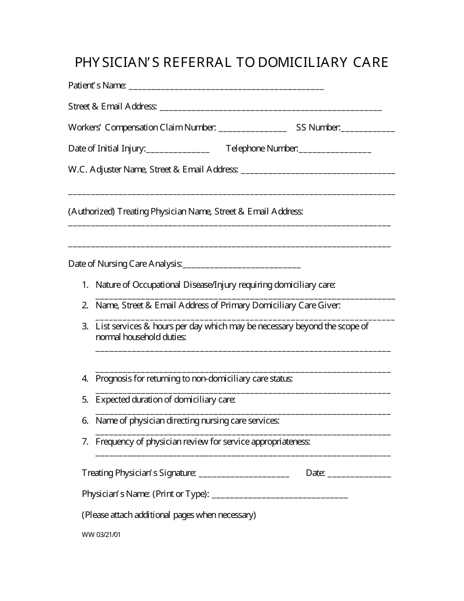 Form WW Physicians Referral to Domiciliary Care - Montana, Page 1
