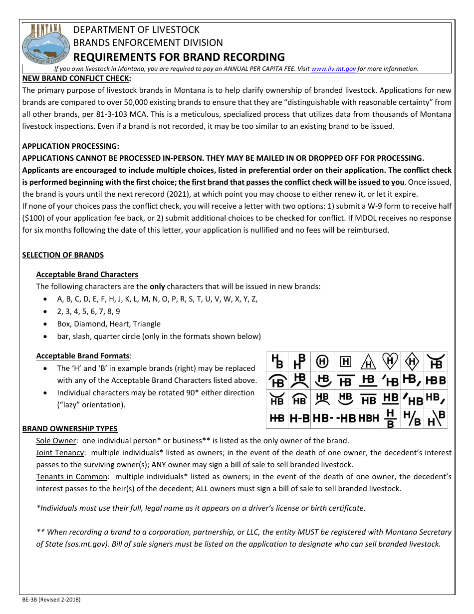 Form BE-3 Application for Brand Recording - Montana, Page 3