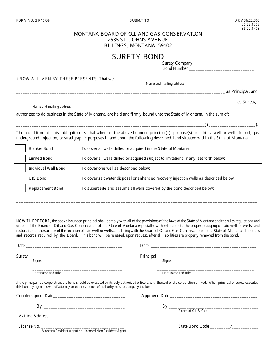 Form 3 Surety Bond - Montana, Page 1