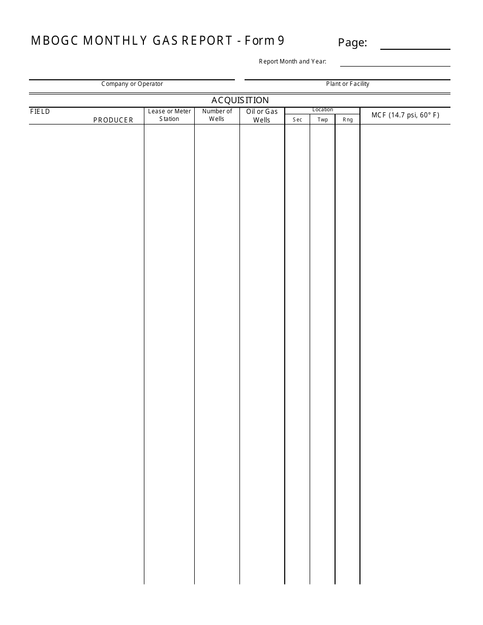 Form 9 Mbogc Monthly Gas Report - Montana, Page 1