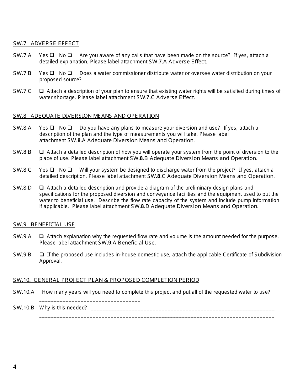 Form 600 SW Surface Water Application for Beneficial Water Use Permit - Montana, Page 4
