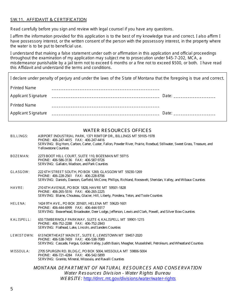 Form 600 SW Surface Water Application for Beneficial Water Use Permit - Montana, Page 5