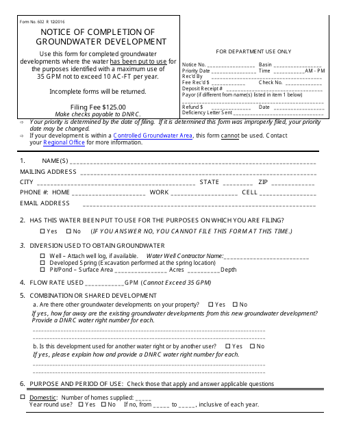Form 602 Download Fillable PDF or Fill Online Notice of Completion of