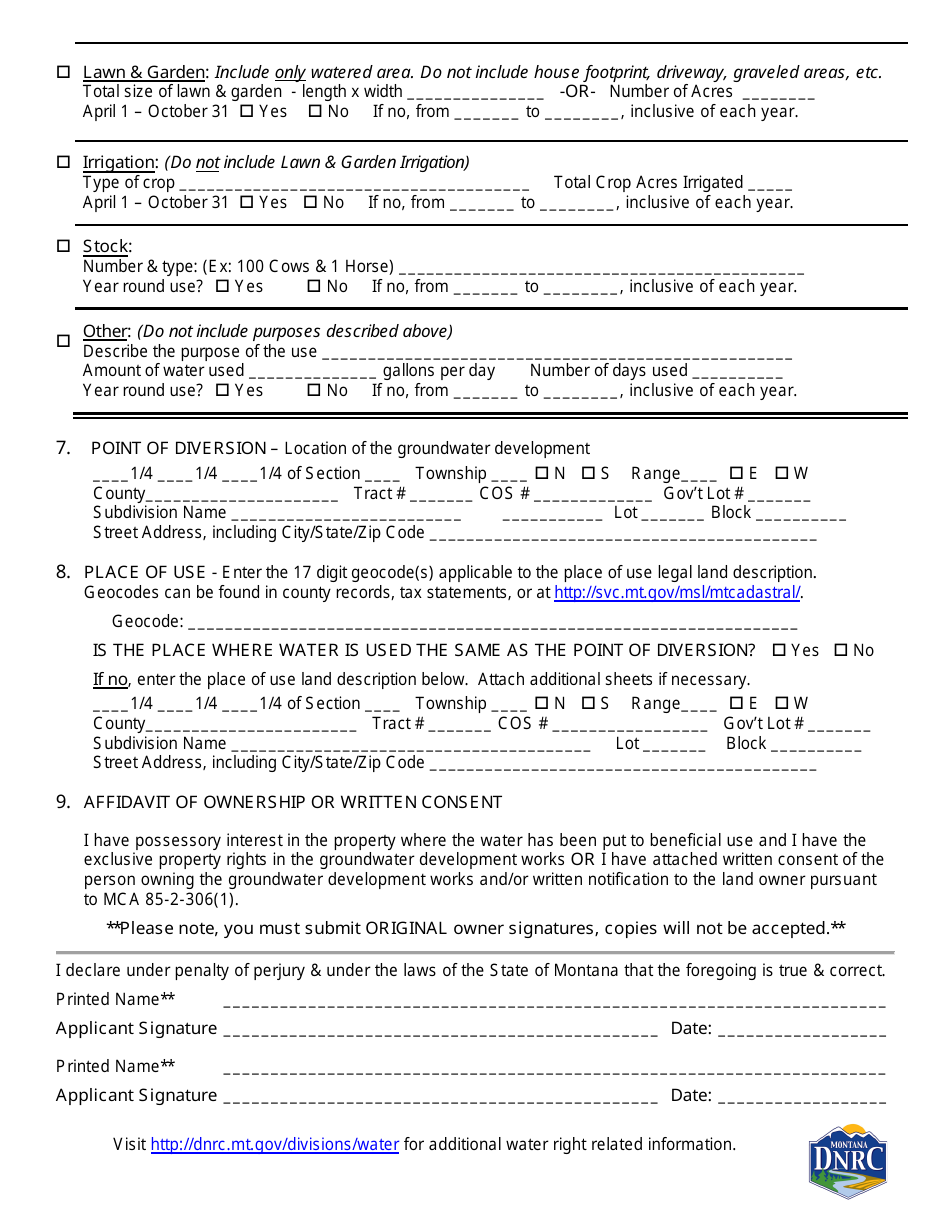 Form 602 Notice of Completion of Groundwater Development - Montana, Page 2