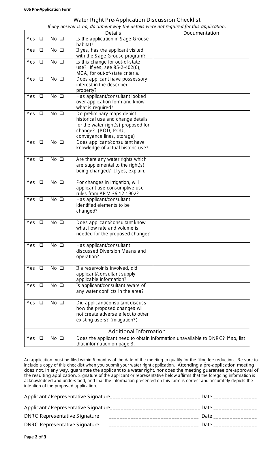 Pre-application Meeting Form - Change of Appropriation - Montana, Page 2