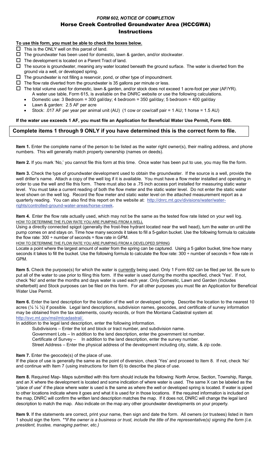 Form 602-HCCGWA Notice of Completion of Groundwater Development - Horse Creek Controlled Groundwater Area (Hccgwa) - Montana, Page 3