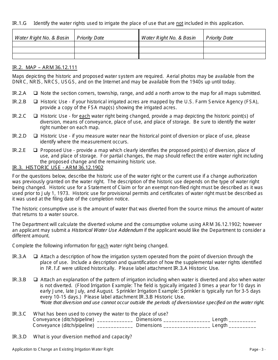 Form 606 IR Application to Change an Existing Irrigation Water Right - Montana, Page 3
