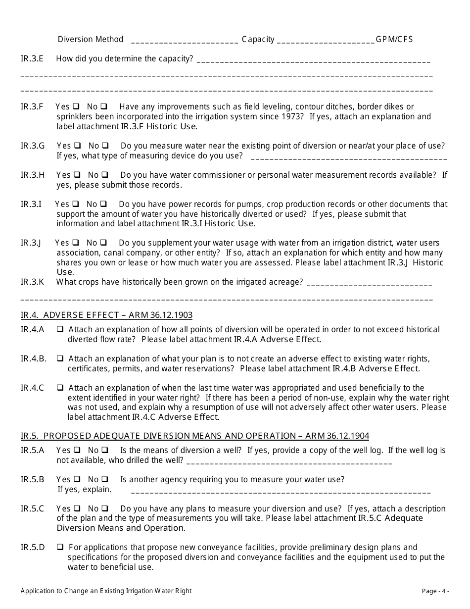 Form 606 IR Application to Change an Existing Irrigation Water Right - Montana, Page 4