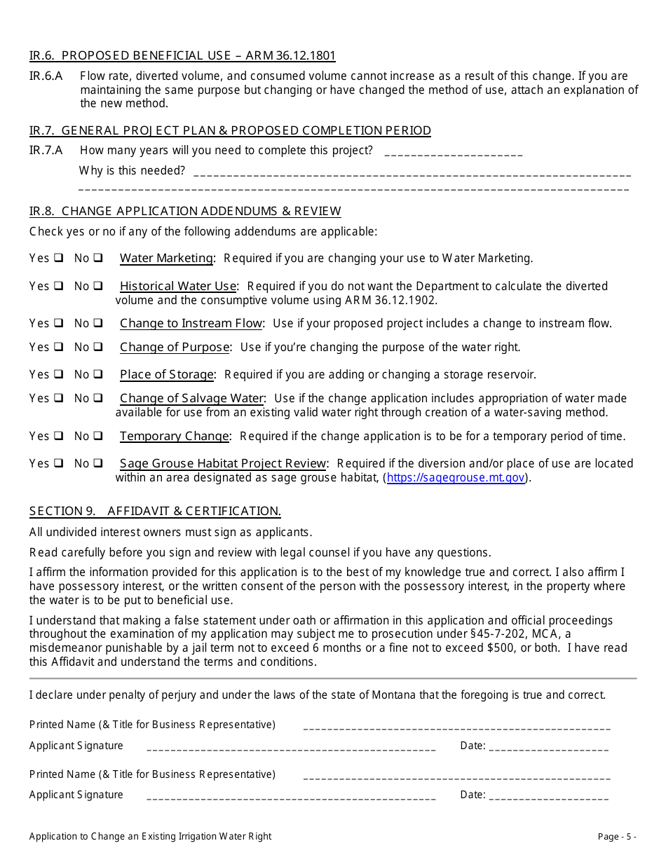 Form 606 IR Application to Change an Existing Irrigation Water Right - Montana, Page 5