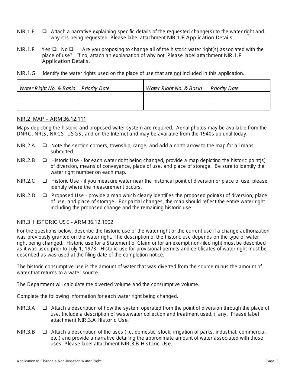 Form 606 NIR Application to Change an Existing Non-irrigation Water Right - Montana, Page 3