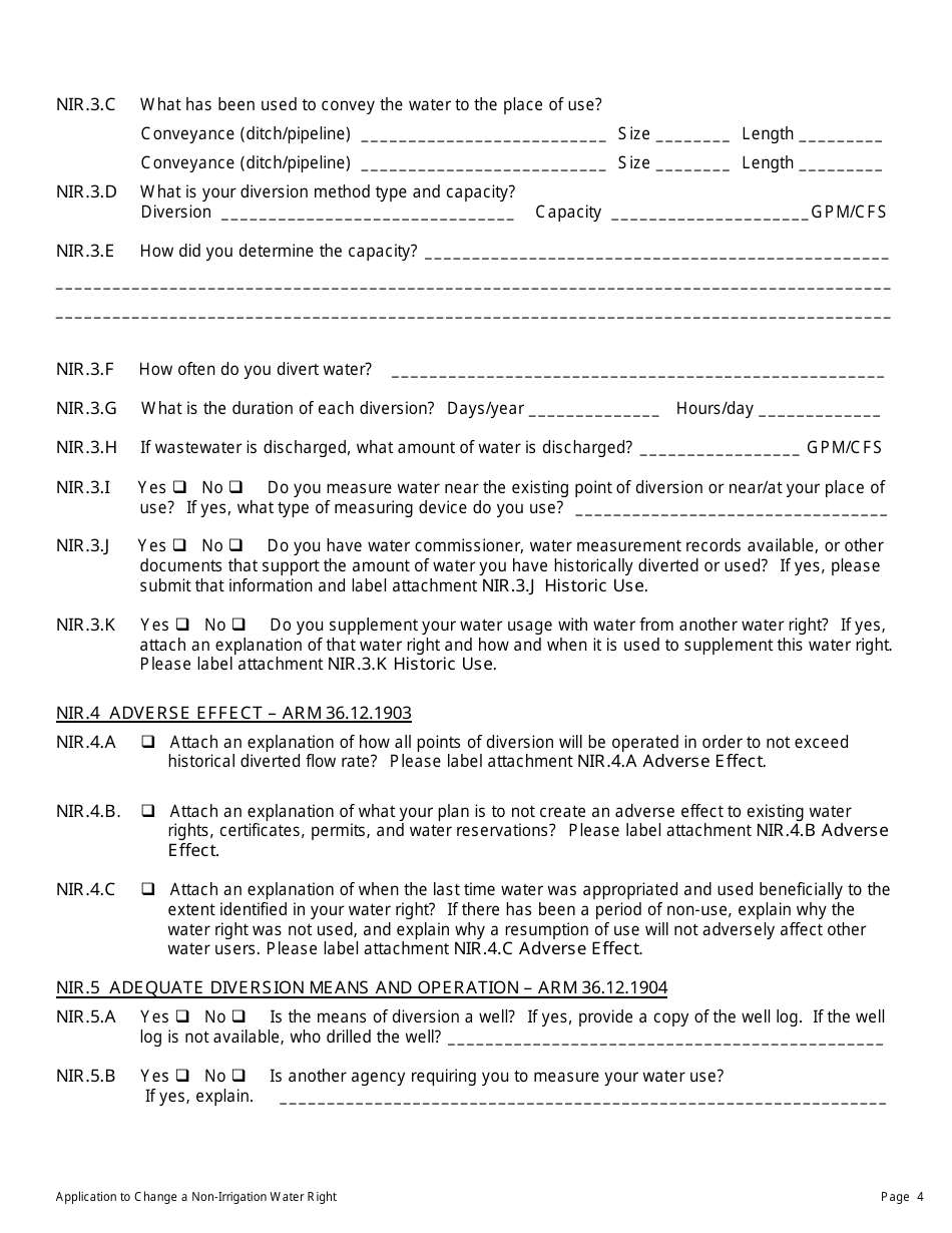 Form 606 NIR Application to Change an Existing Non-irrigation Water Right - Montana, Page 4