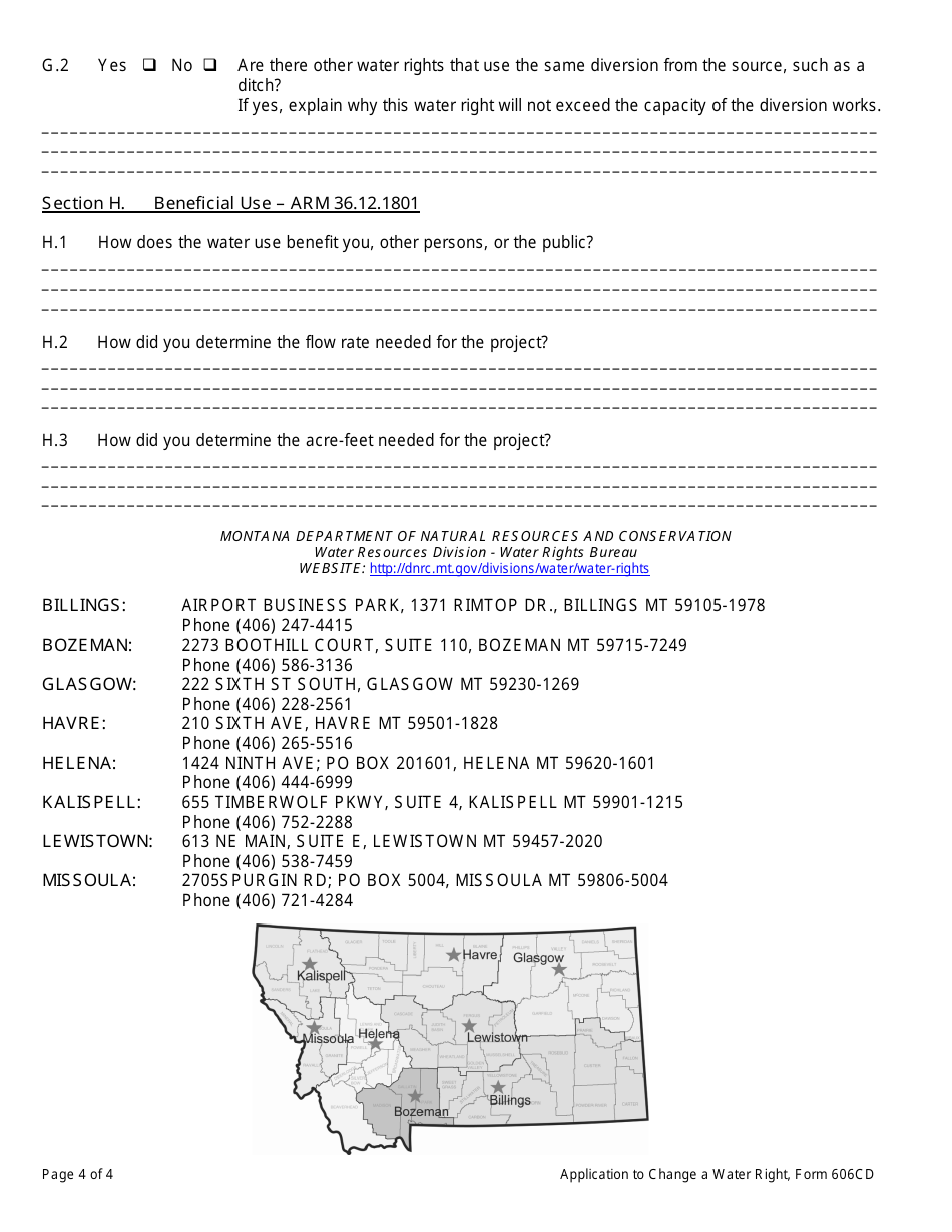 Form 606CD Conservation District Application to Change Water Reservation - Montana, Page 4
