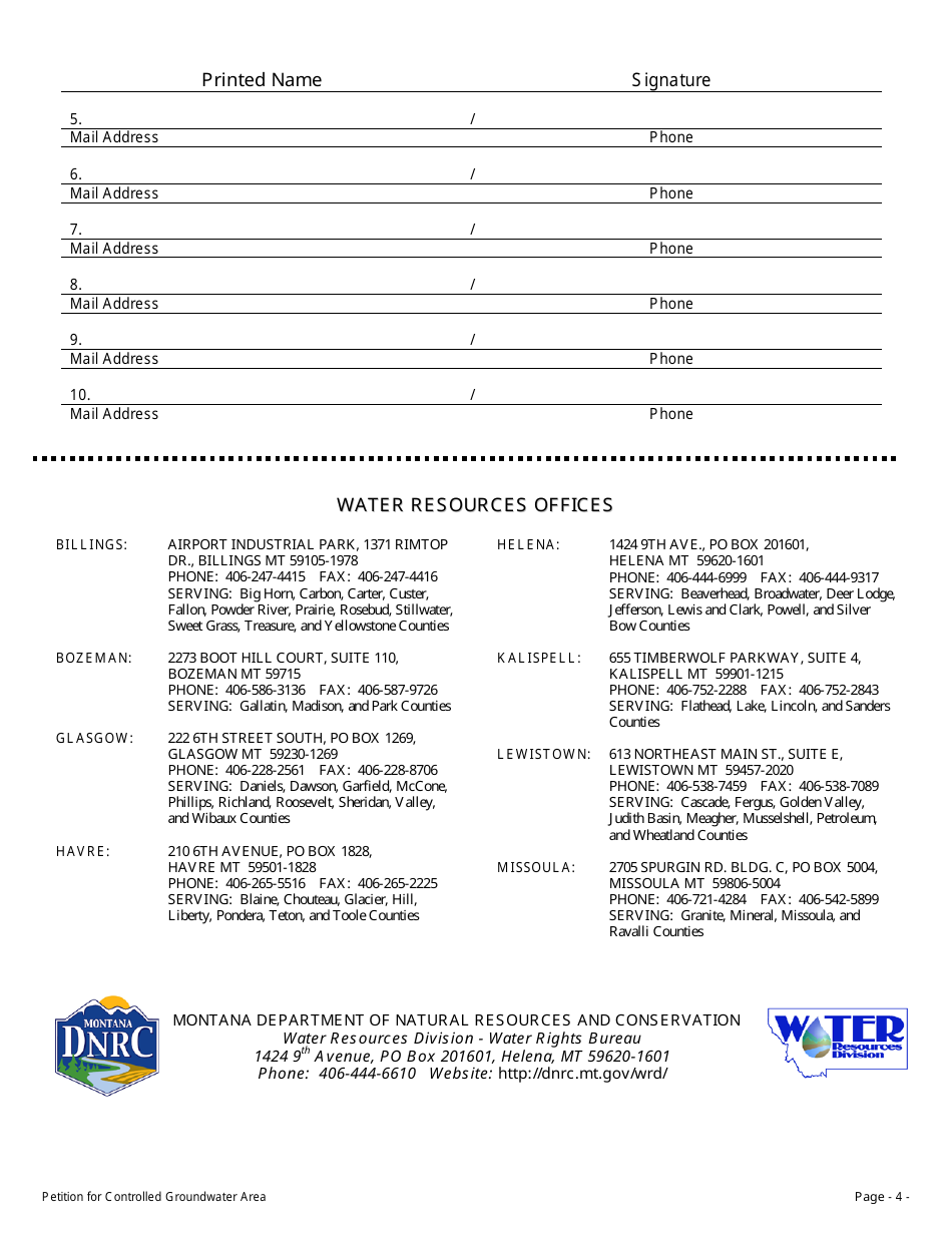 Form 630 Petition for Controlled Groundwater Area - Montana, Page 4