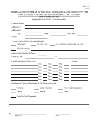 Form DS-RU3 &quot;Application for Special Recreational Use License for Non-outfitted Use&quot; - Montana