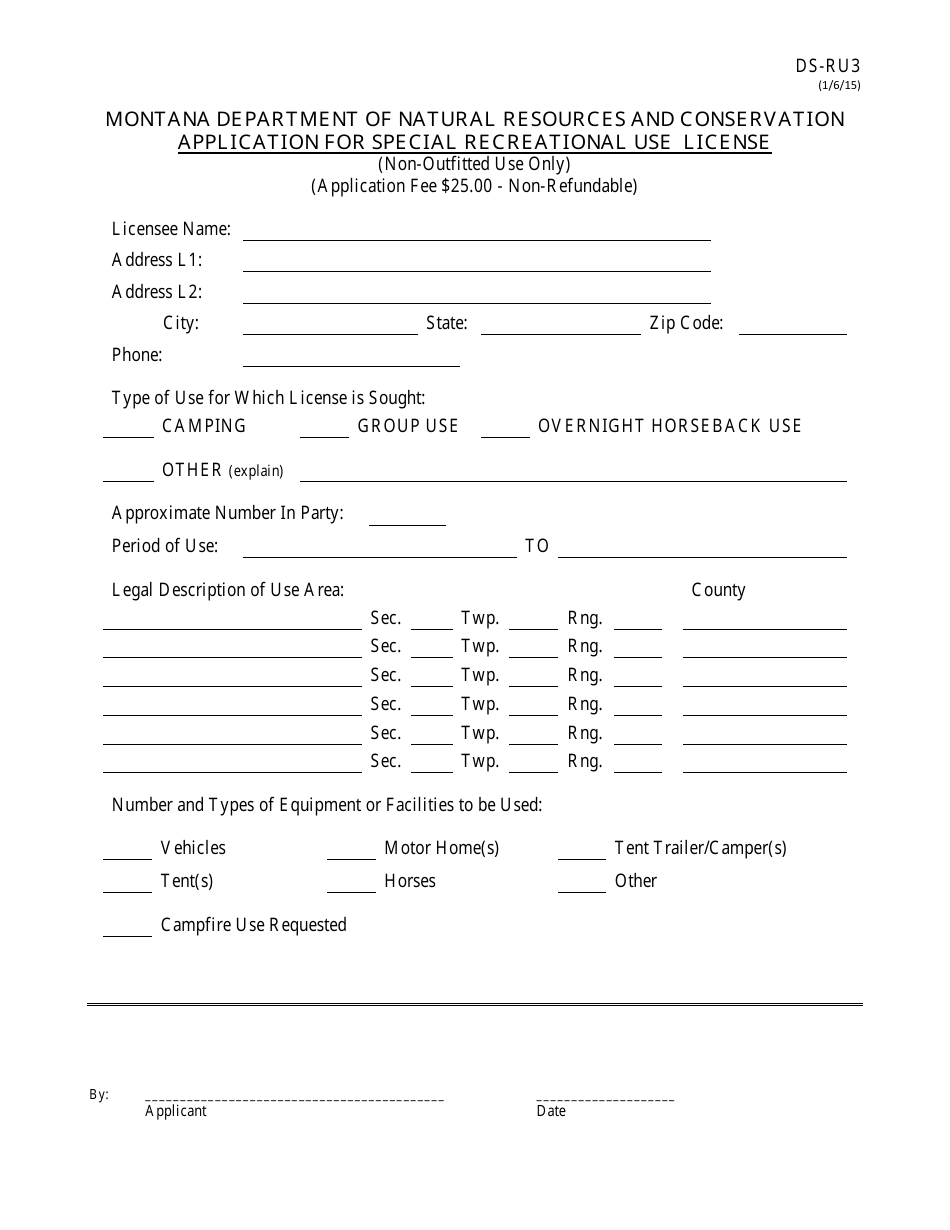 Form DS-RU3 Application for Special Recreational Use License for Non-outfitted Use - Montana, Page 1