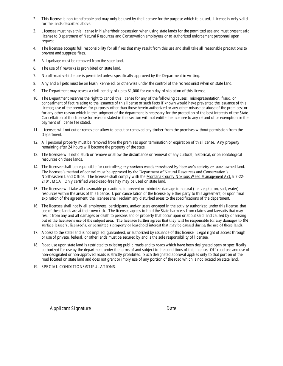 Form DS-RU3TA Application for Special Recreational Use License for Trapping - Montana, Page 2