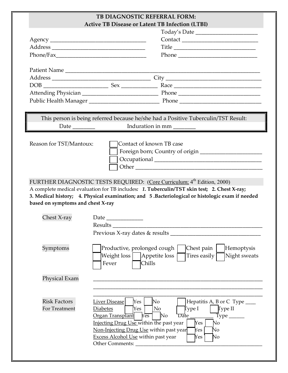 Montana Tb Diagnostic Referral Form - Active Tb Disease or Latent Tb ...