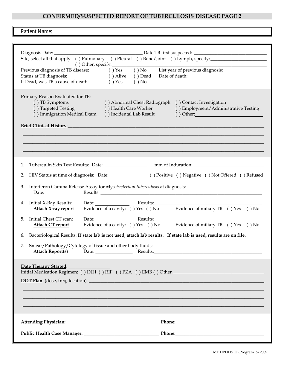 Montana Confirmed/Suspected Report of Tuberculosis Disease - Fill Out ...