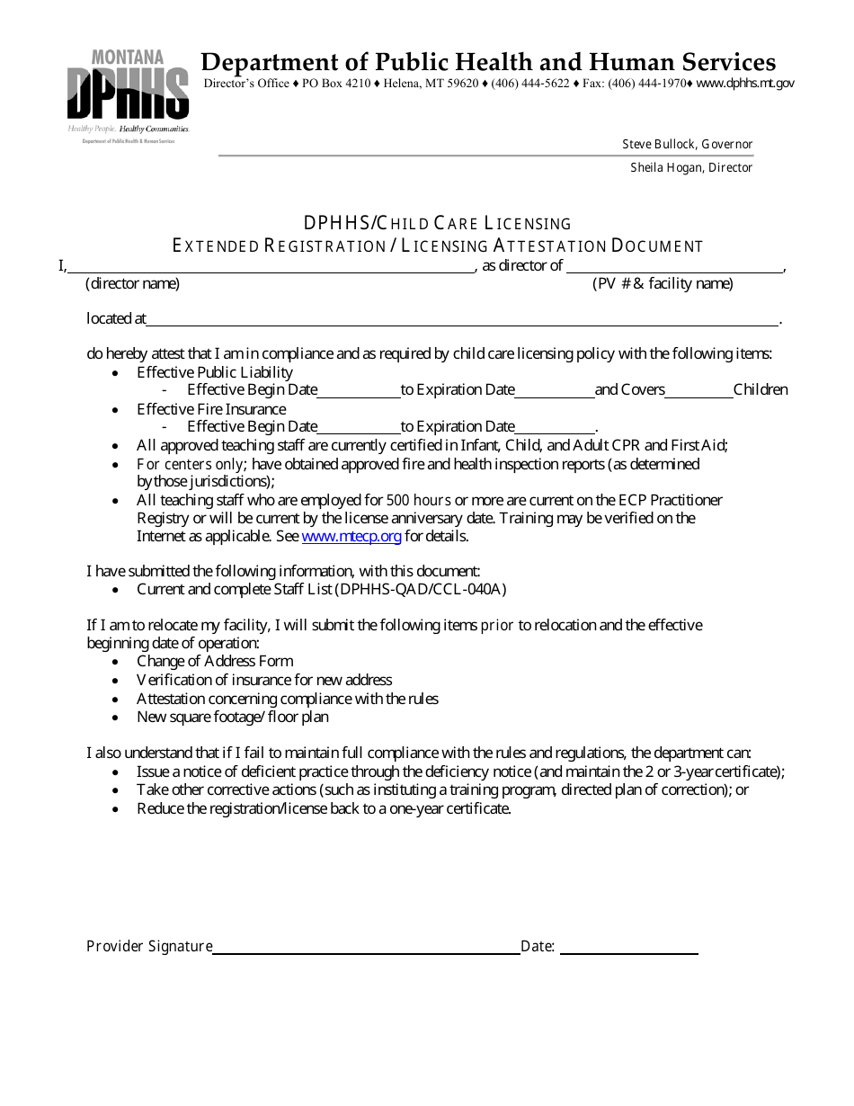 Extended Registration / Licensing Attestation Document - Montana, Page 1