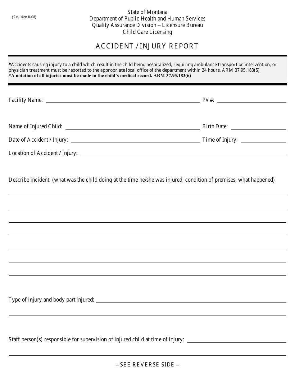 Montana Accident / Injury Report Form Download Fillable PDF