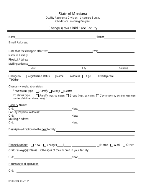 Form DPHHS-QAD-CCL Change of Status Application Form - Montana
