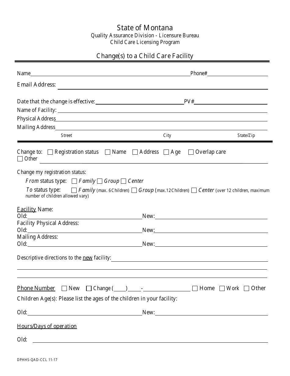 Form DPHHS-QAD-CCL Change of Status Application Form - Montana, Page 1