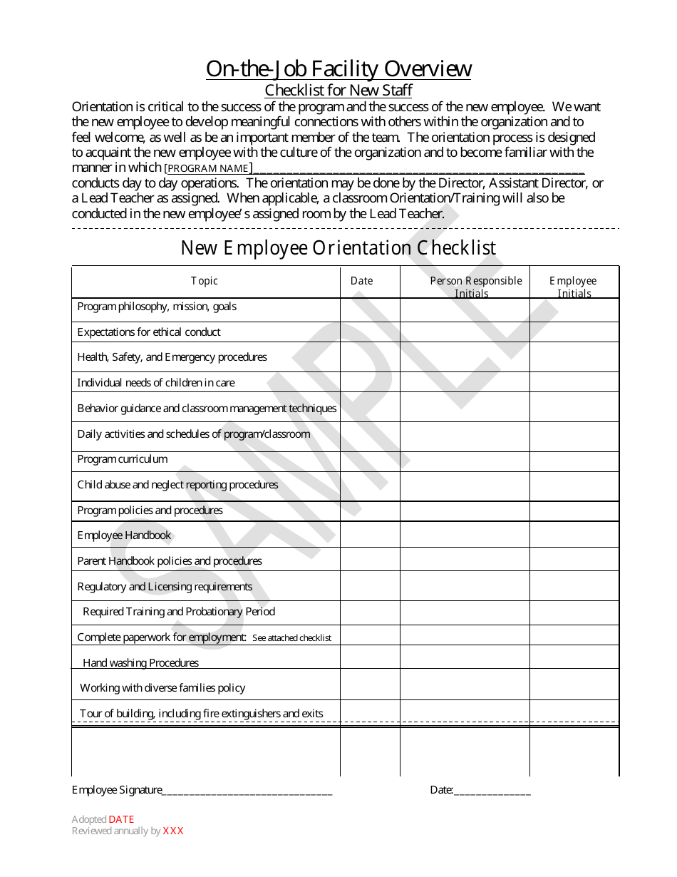 New Employee Orientation Checklist - Sample - Montana, Page 1